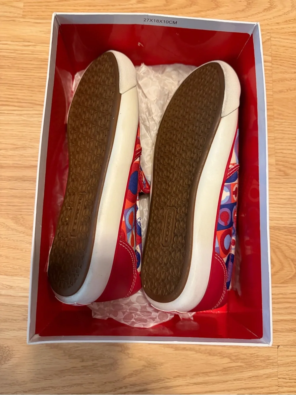 Coach Women's Slip-On Sneakers in Red, Blue & Purple Geometric Print